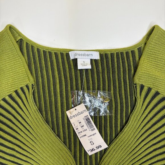Dress Barn Womens Ribbed Knit Babydoll V Neck Fitted Y2K Sweater Sz Small Green - Picture 2 of 7